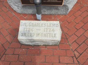 A marker commemorating the death of Col. Charles Lewis at Point Pleasant.